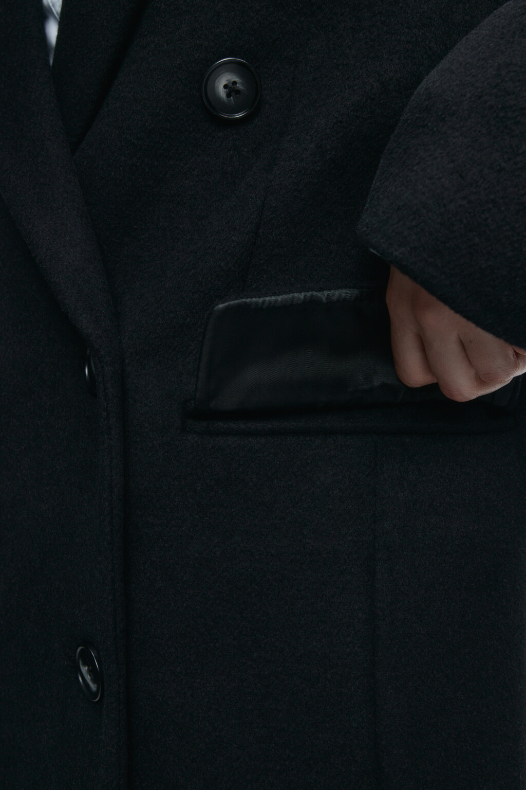 Пальто длинное двубортное из шерстяной ткани - цвет черный - 8