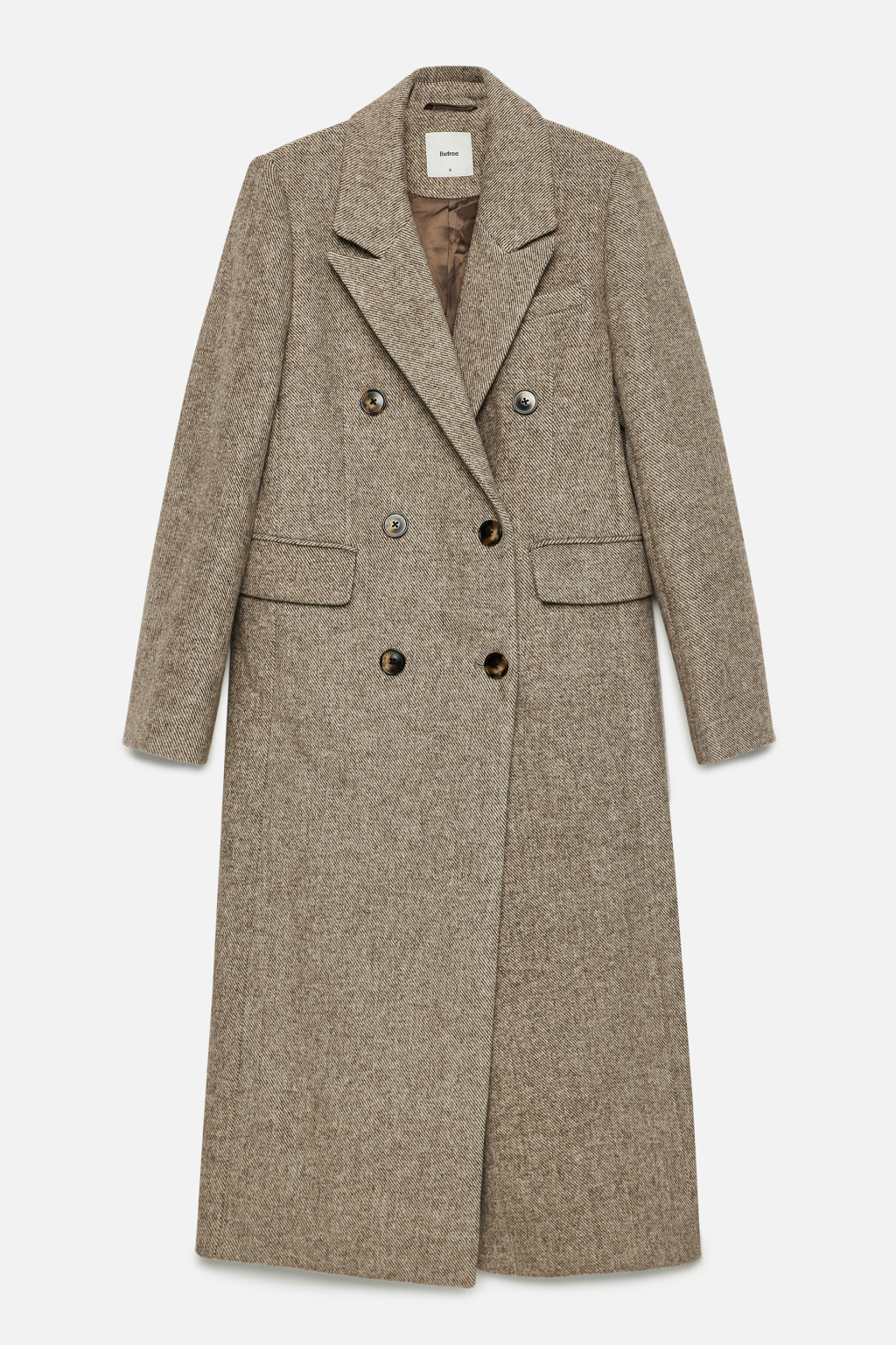 Пальто длинное двубортное из шерстяной ткани - цвет коричневый - 11