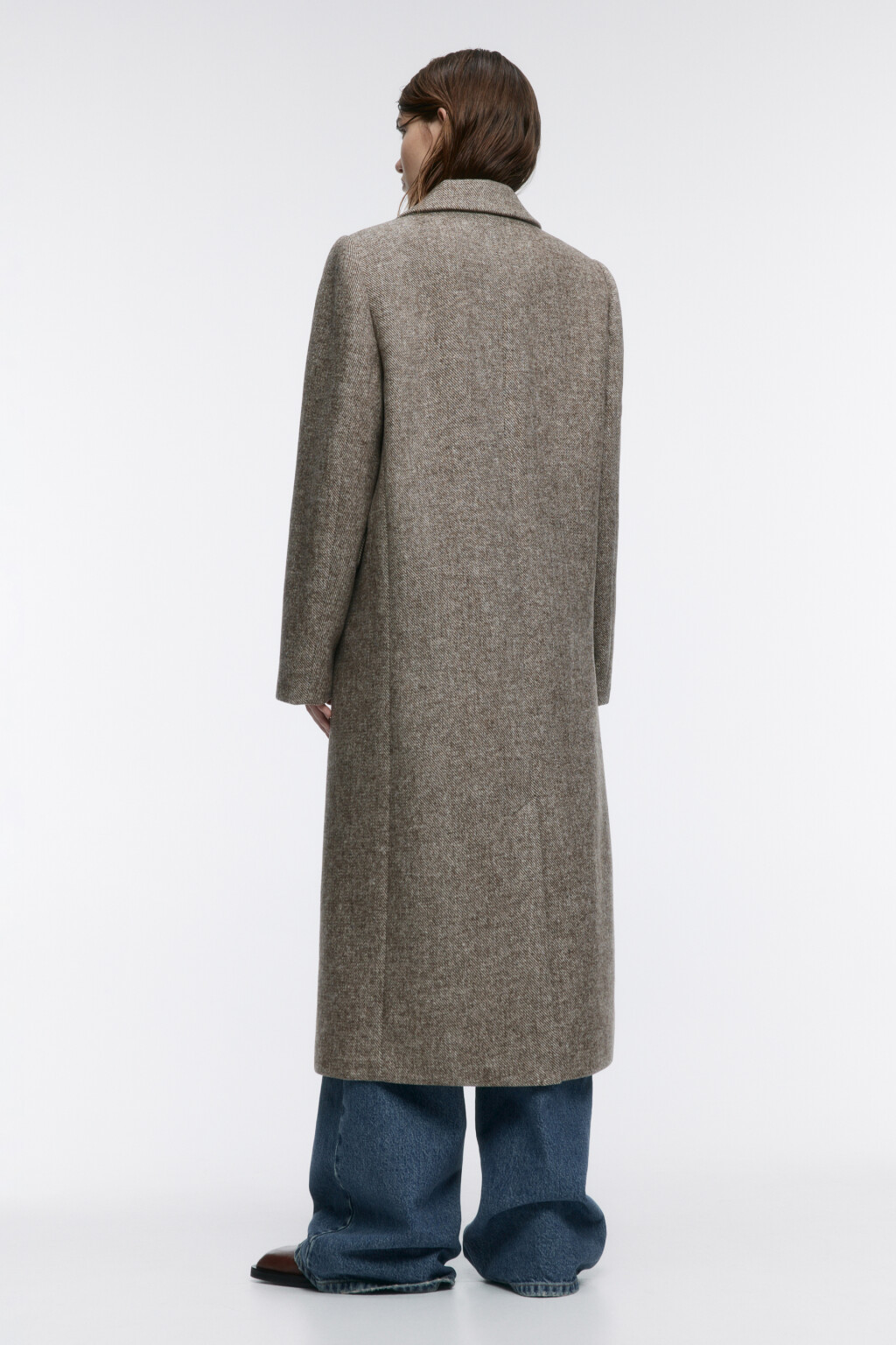 Пальто длинное двубортное из шерстяной ткани - цвет коричневый - 5