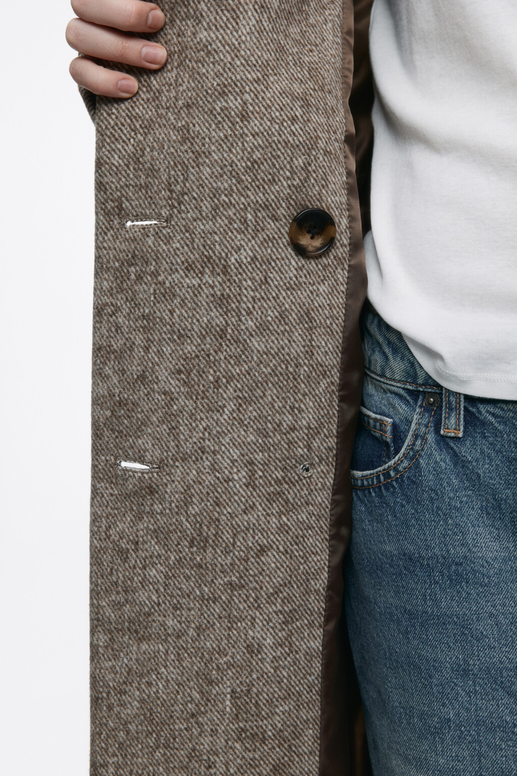 Пальто длинное двубортное из шерстяной ткани - цвет коричневый - 10