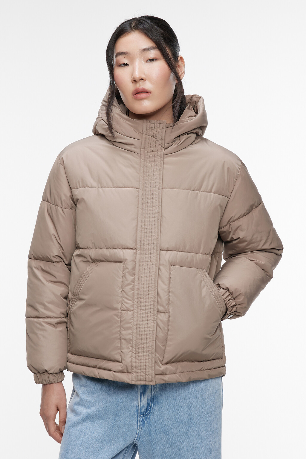 Куртка короткая стеганая с капюшоном и воротником - цвет коричневый - 3