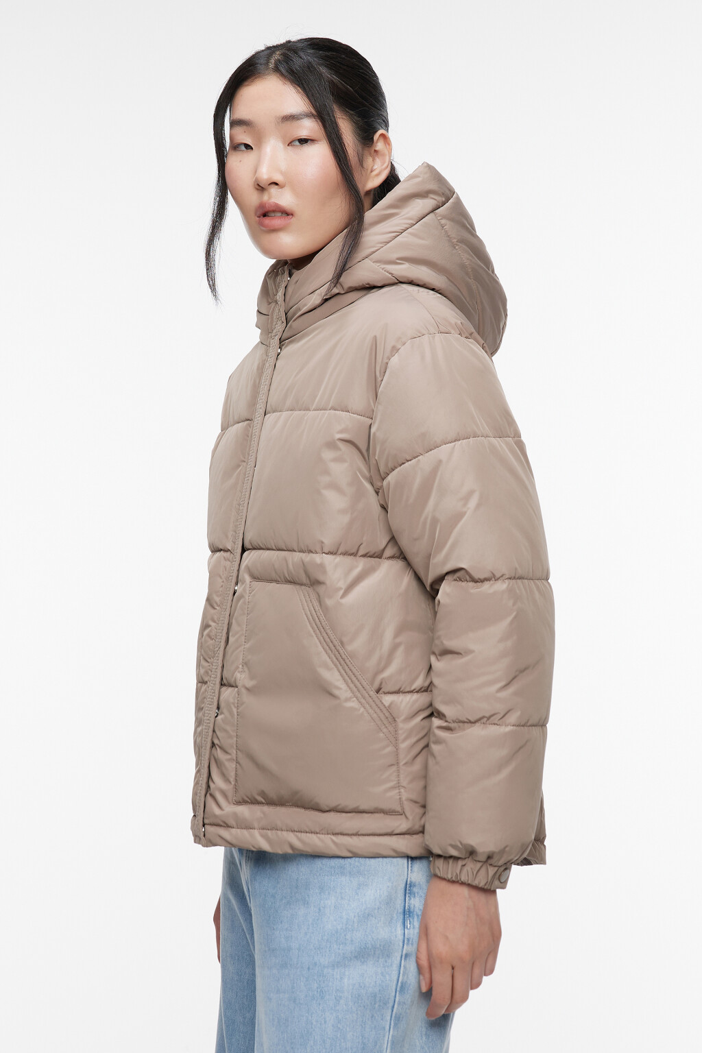 Куртка короткая стеганая с капюшоном и воротником - цвет коричневый - 4