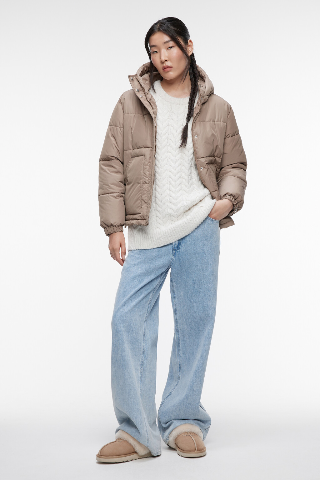 Куртка короткая стеганая с капюшоном и воротником - цвет коричневый - 2