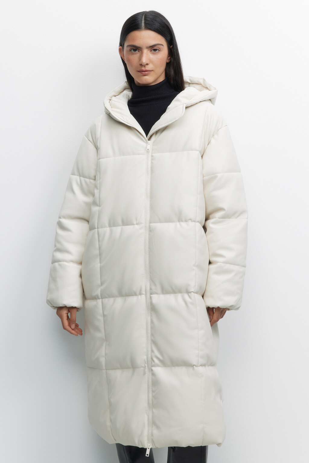 Куртка стеганая удлиненная с капюшоном - цвет бежевый - 3