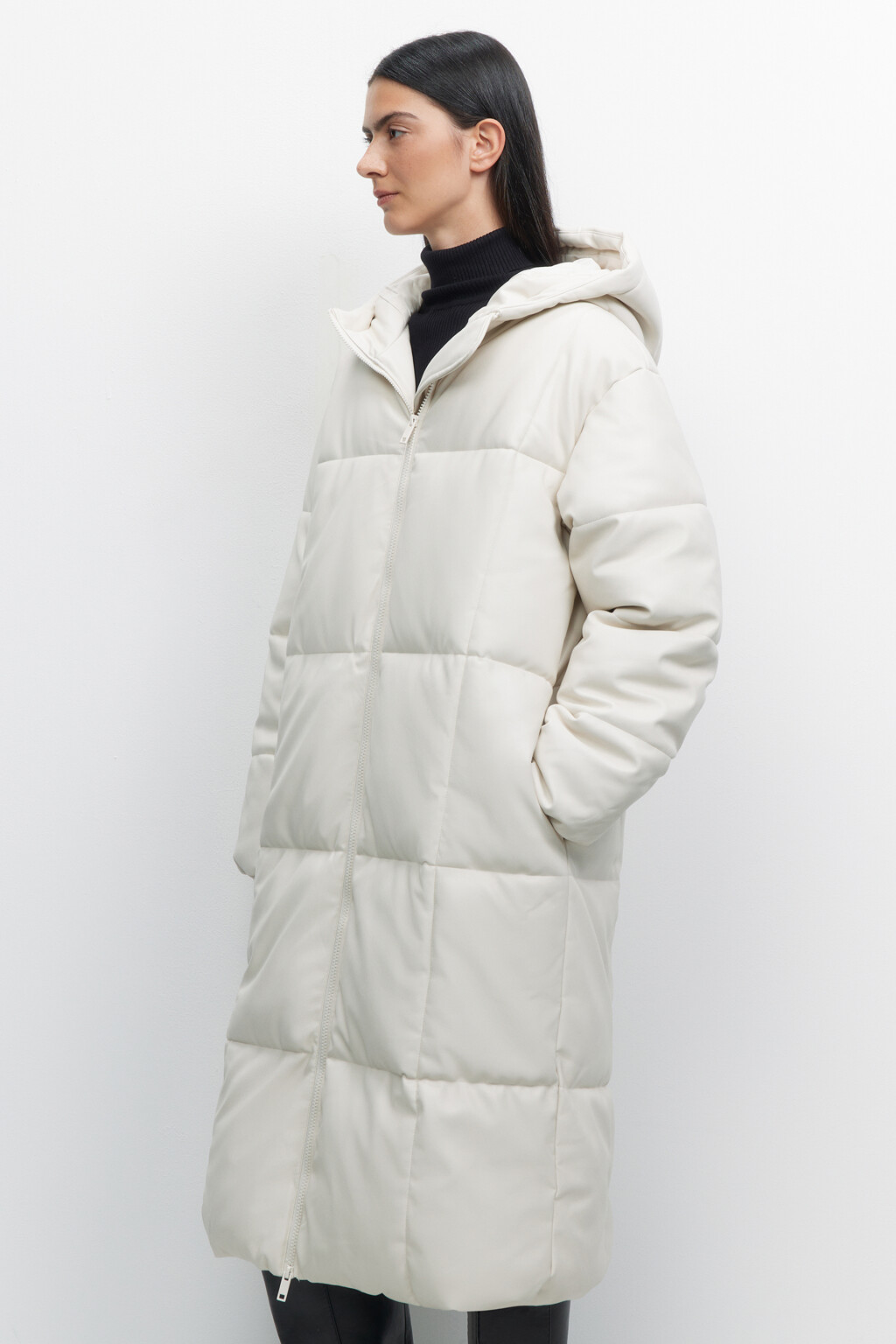 Куртка стеганая удлиненная с капюшоном - цвет бежевый - 4