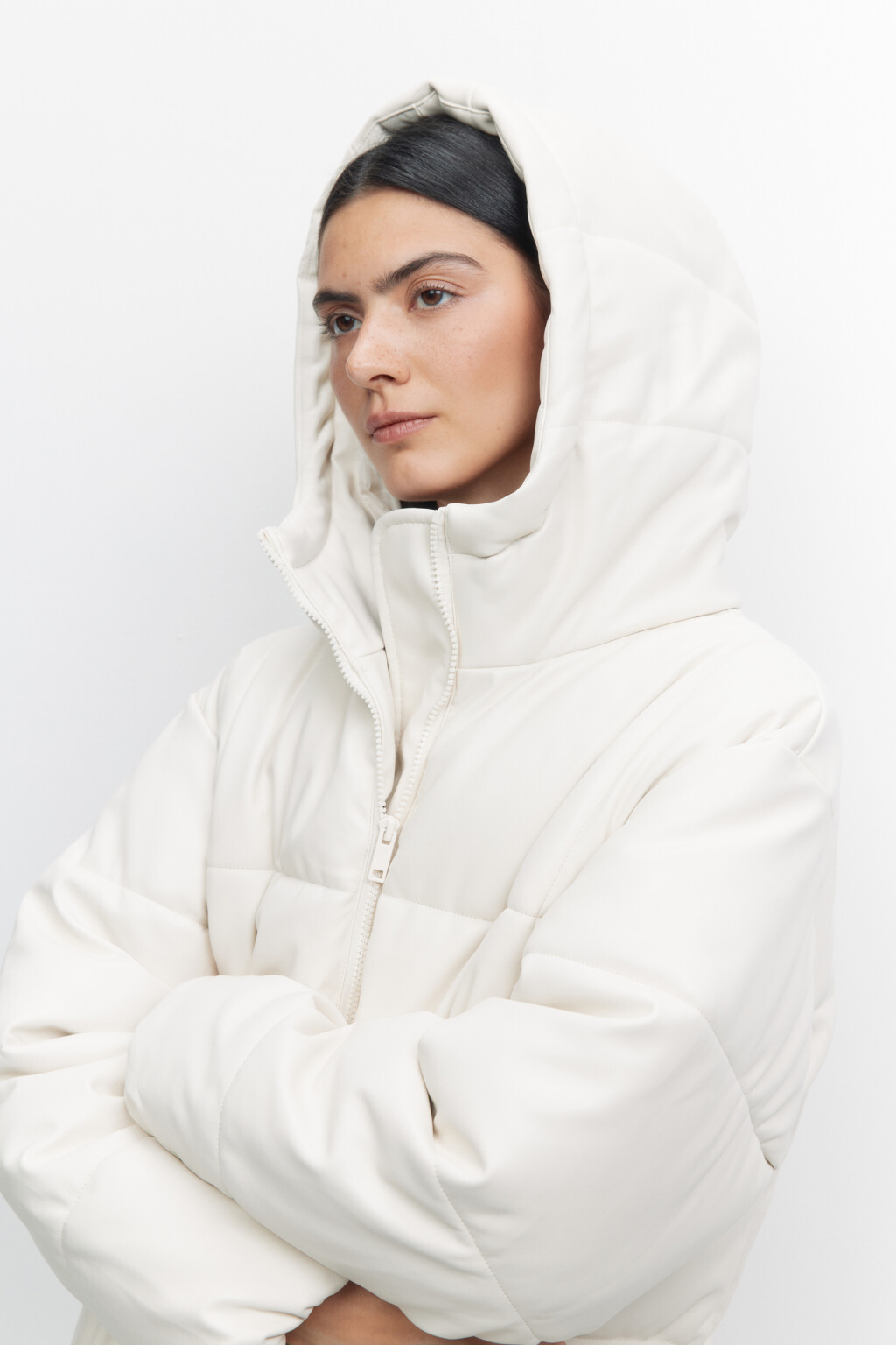 Куртка стеганая удлиненная с капюшоном - цвет бежевый - 2