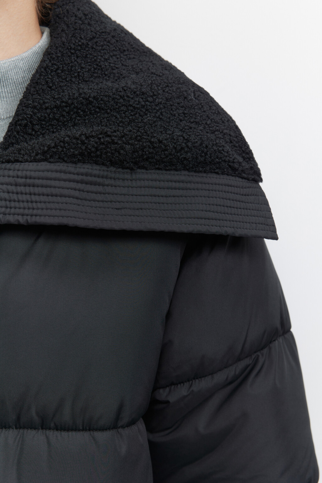 Пальто стеганое утепленное с широким воротником - цвет черный - 6