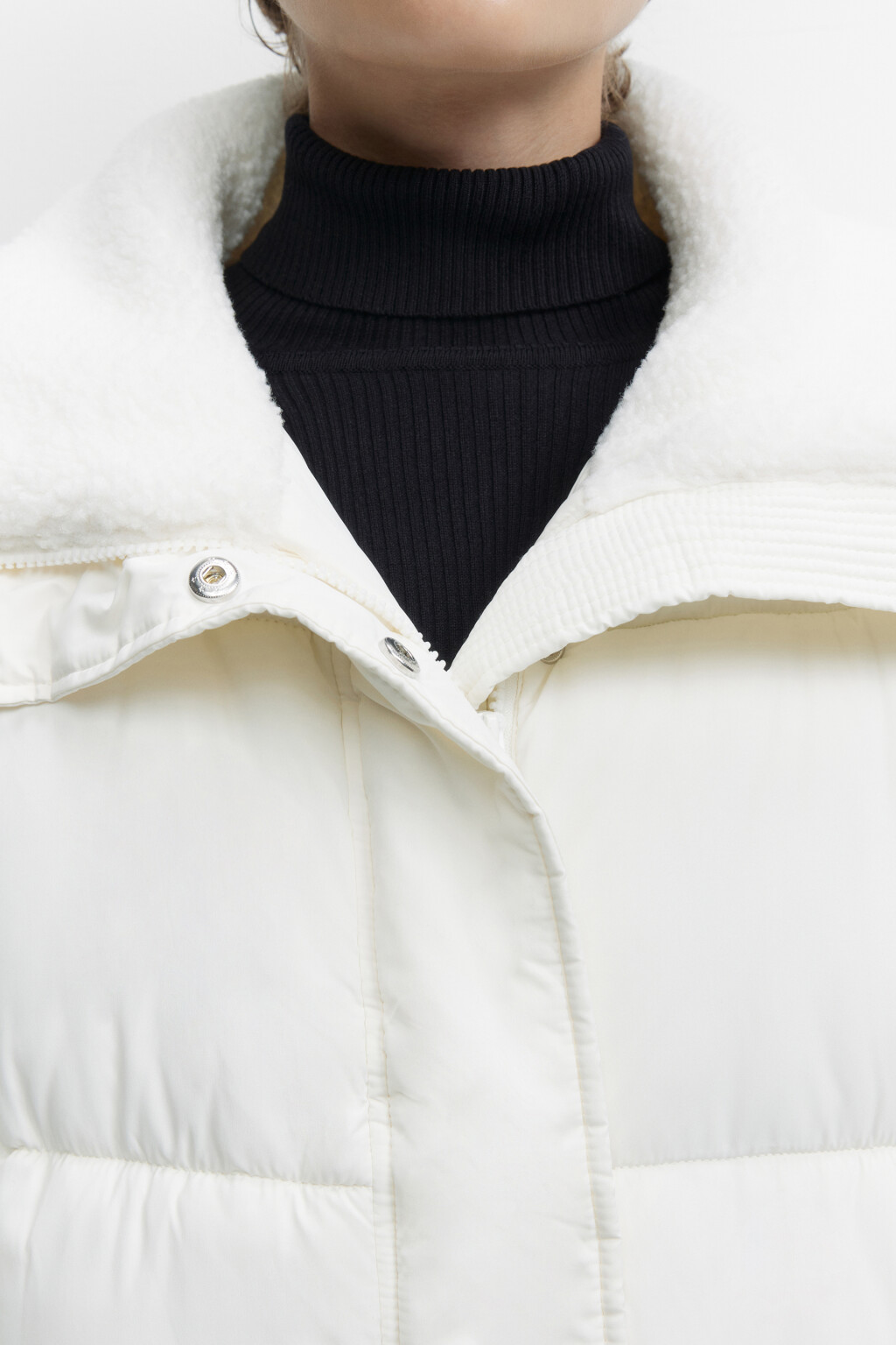 Пальто стеганое утепленное с широким воротником - цвет молочный - 5