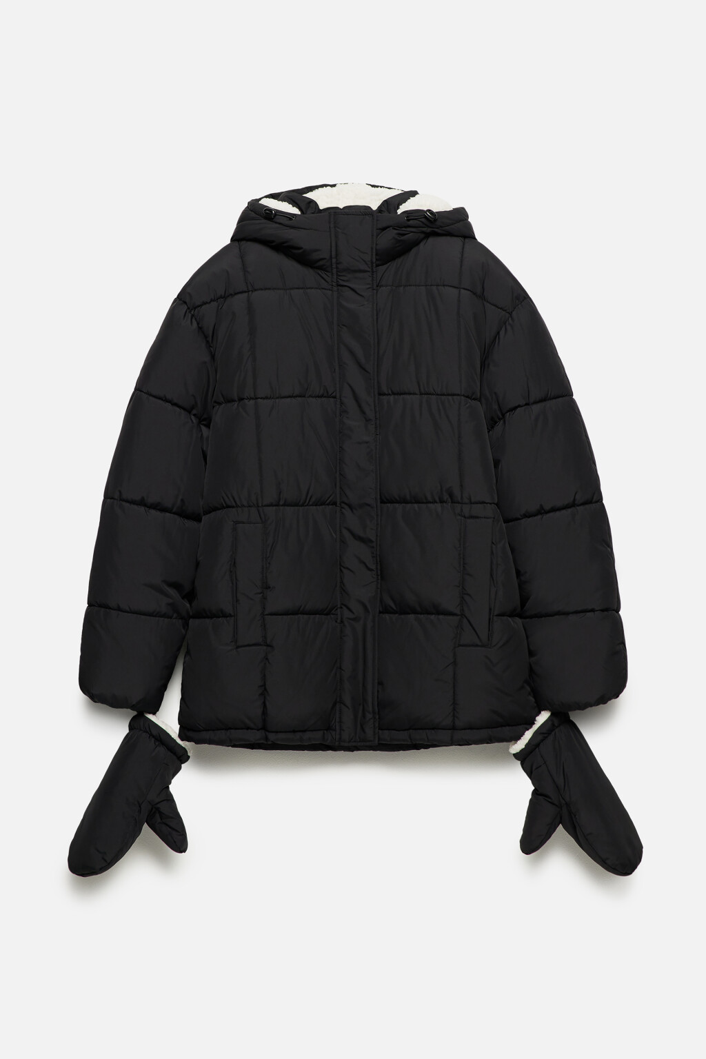 Куртка стеганая с капюшоном и варежками - цвет черный - 9