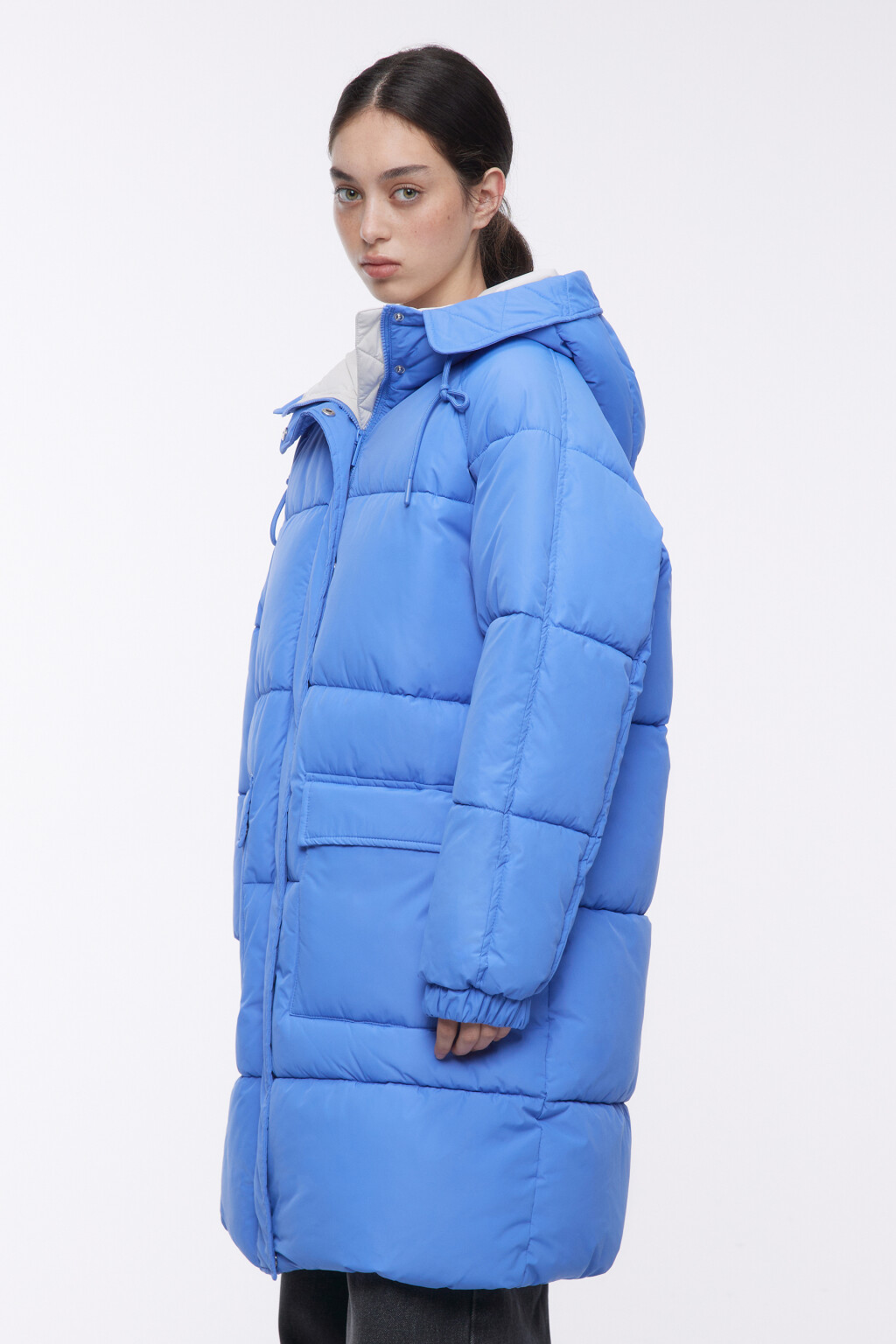 Куртка стеганая утепленная с глубоким капюшоном - цвет голубой - 3