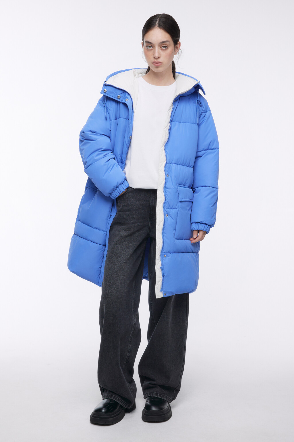 Куртка стеганая утепленная с глубоким капюшоном - цвет голубой - 5