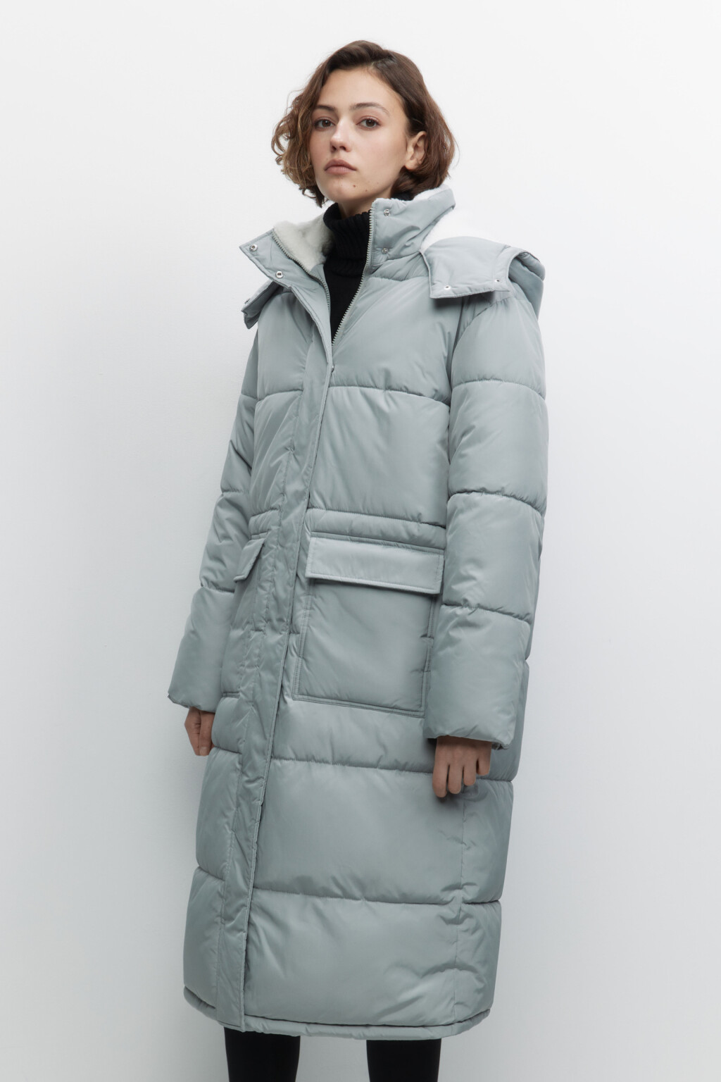 Куртка стеганая удлиненная с меховой подкладкой - цвет мятный - 2