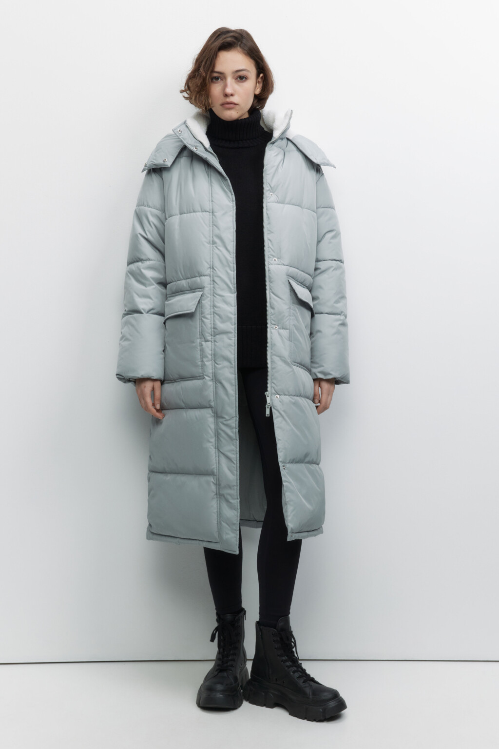 Куртка стеганая удлиненная с меховой подкладкой - цвет мятный - 4