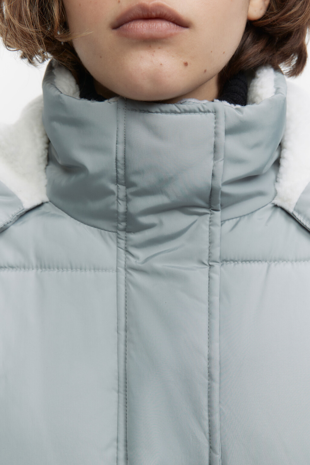 Куртка стеганая удлиненная с меховой подкладкой - цвет мятный - 5