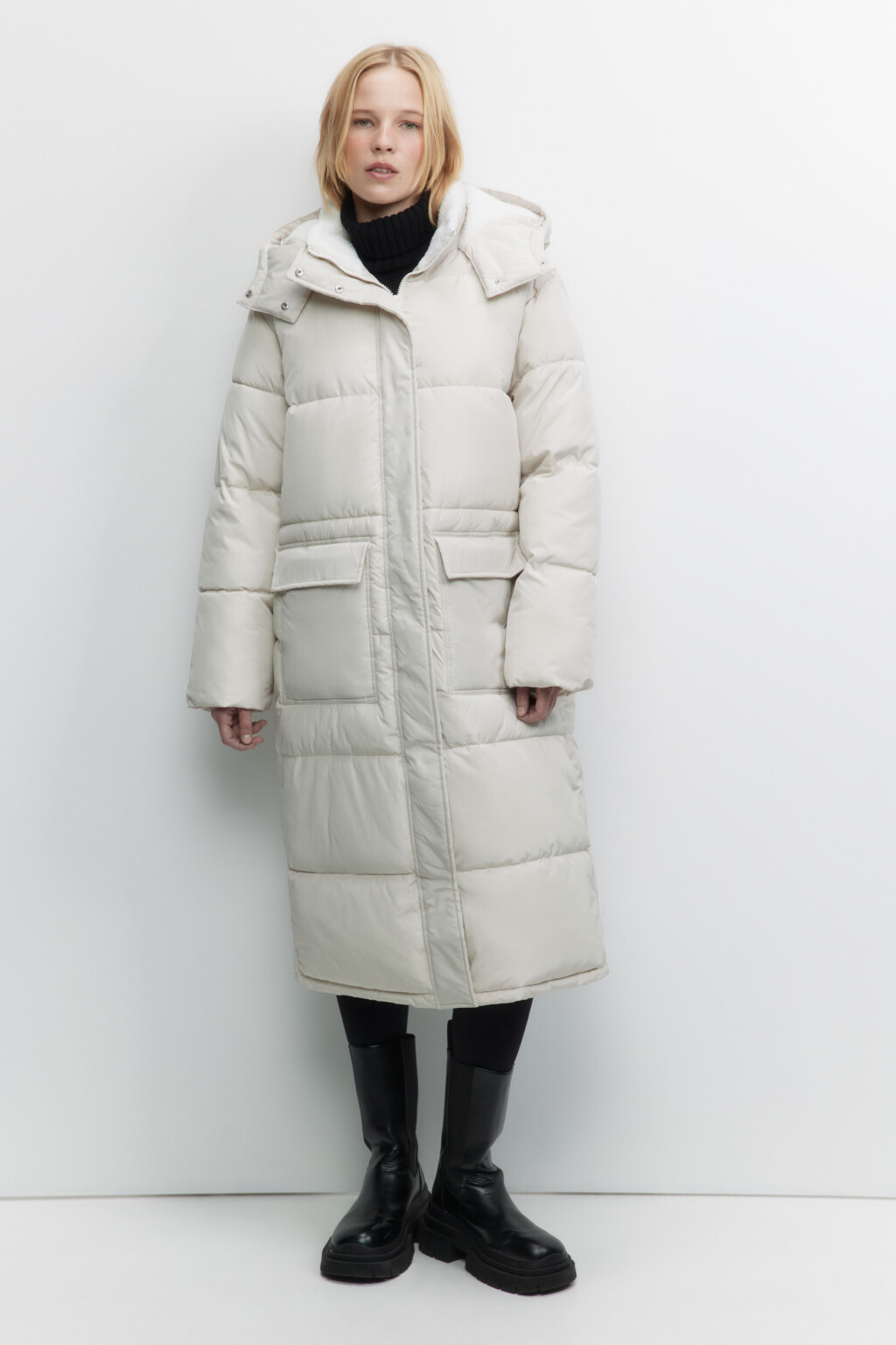 Куртка стеганая удлиненная с меховой подкладкой - цвет молочный - 2