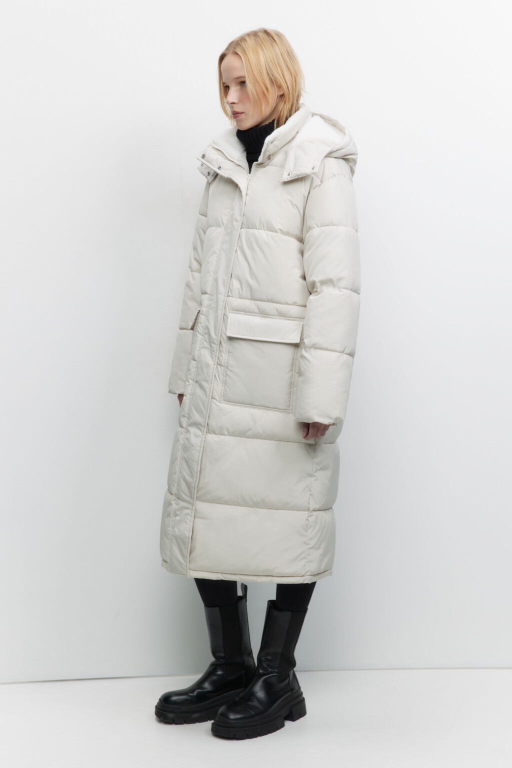 Куртка стеганая удлиненная с меховой подкладкой - цвет молочный - 3