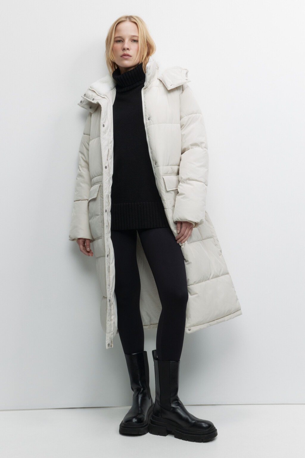 Куртка стеганая удлиненная с меховой подкладкой - цвет молочный - 1