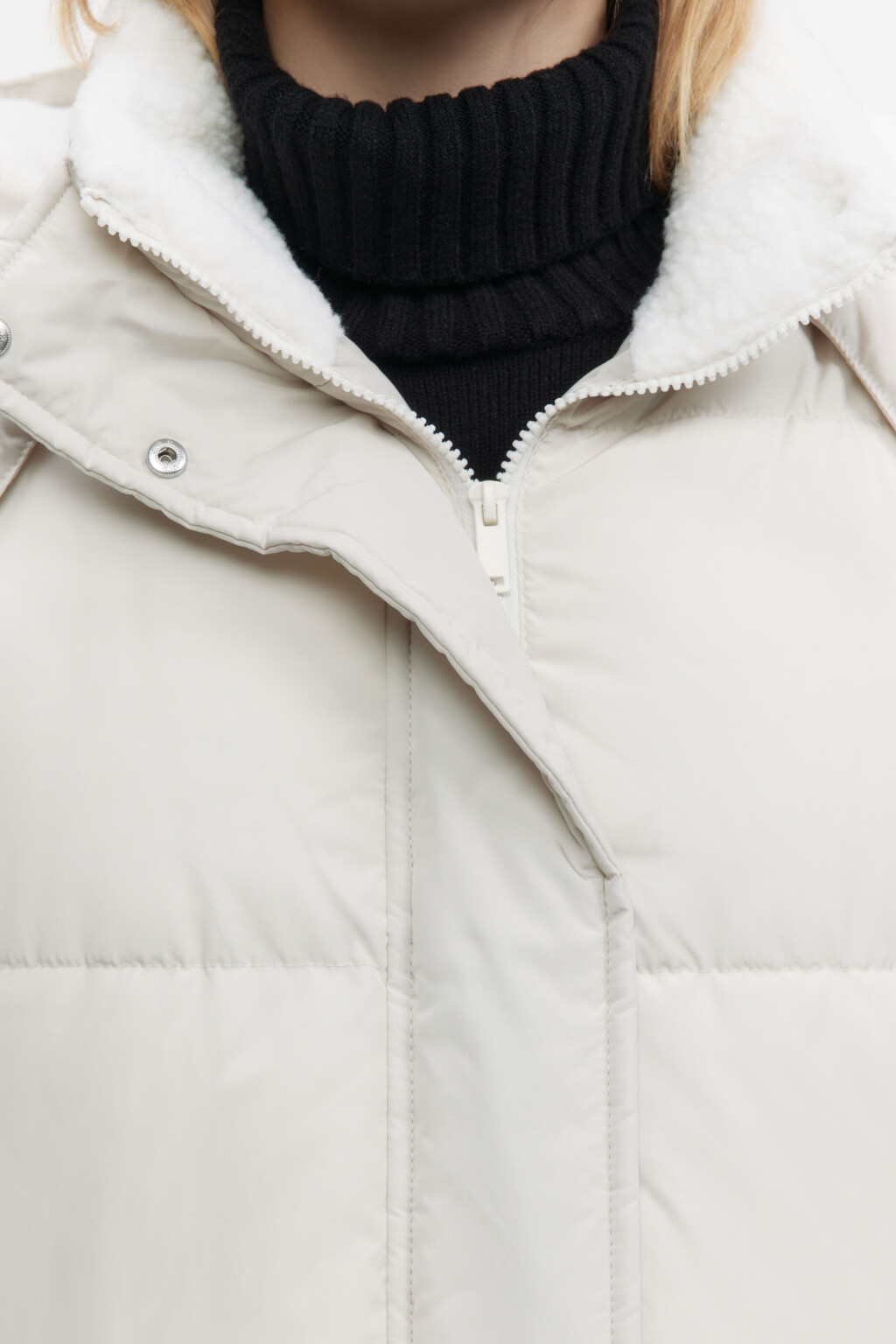 Куртка стеганая удлиненная с меховой подкладкой - цвет молочный - 6