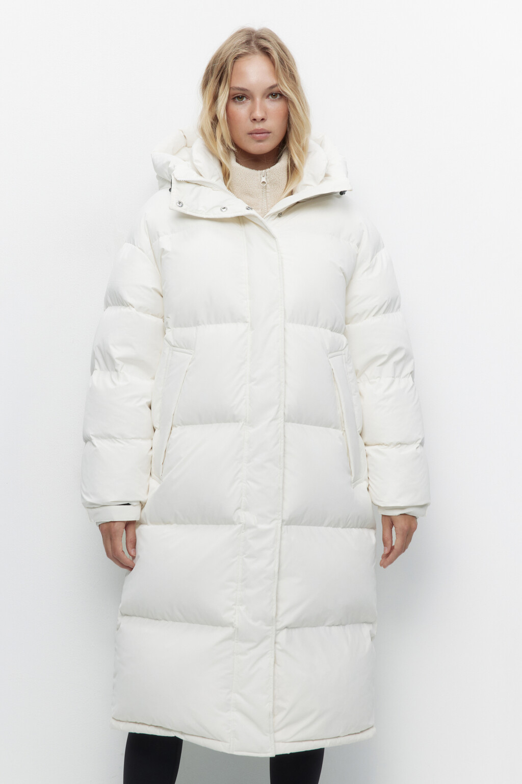 Куртка стеганая удлиненная с натуральным утеплителем - цвет молочный - 1