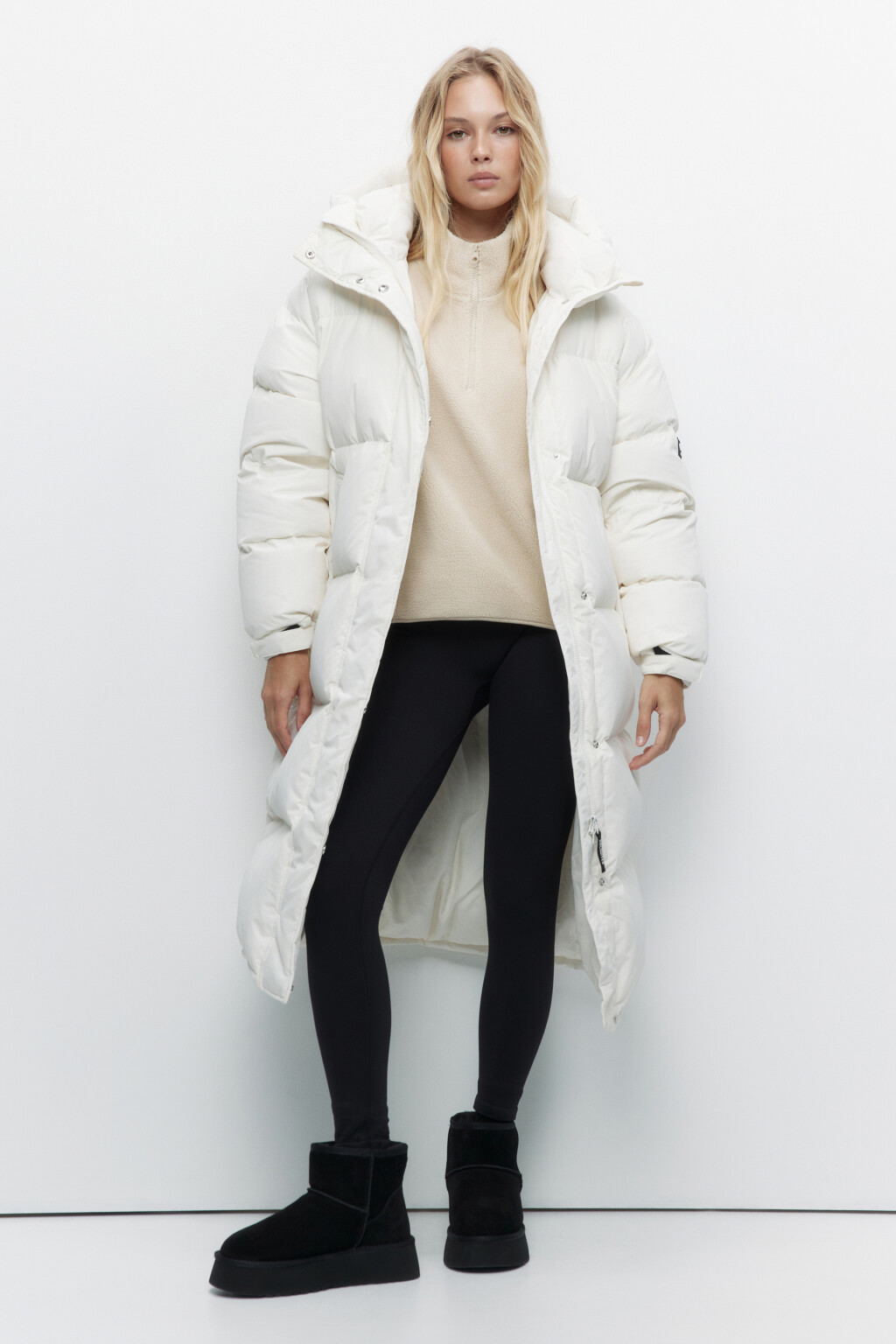 Куртка стеганая удлиненная с натуральным утеплителем - цвет молочный - 4
