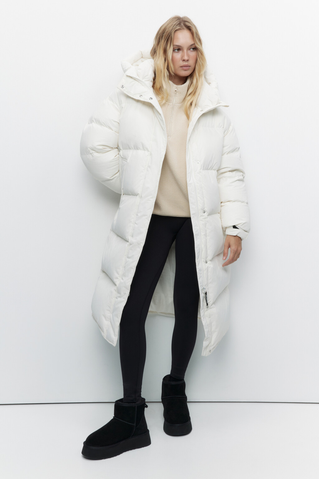 Куртка стеганая удлиненная с натуральным утеплителем - цвет молочный - 5