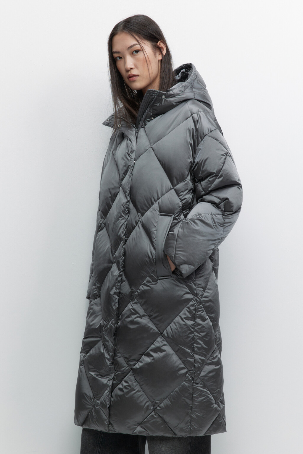 Пуховик удлиненный на натуральном утеплителе - цвет серый - 3
