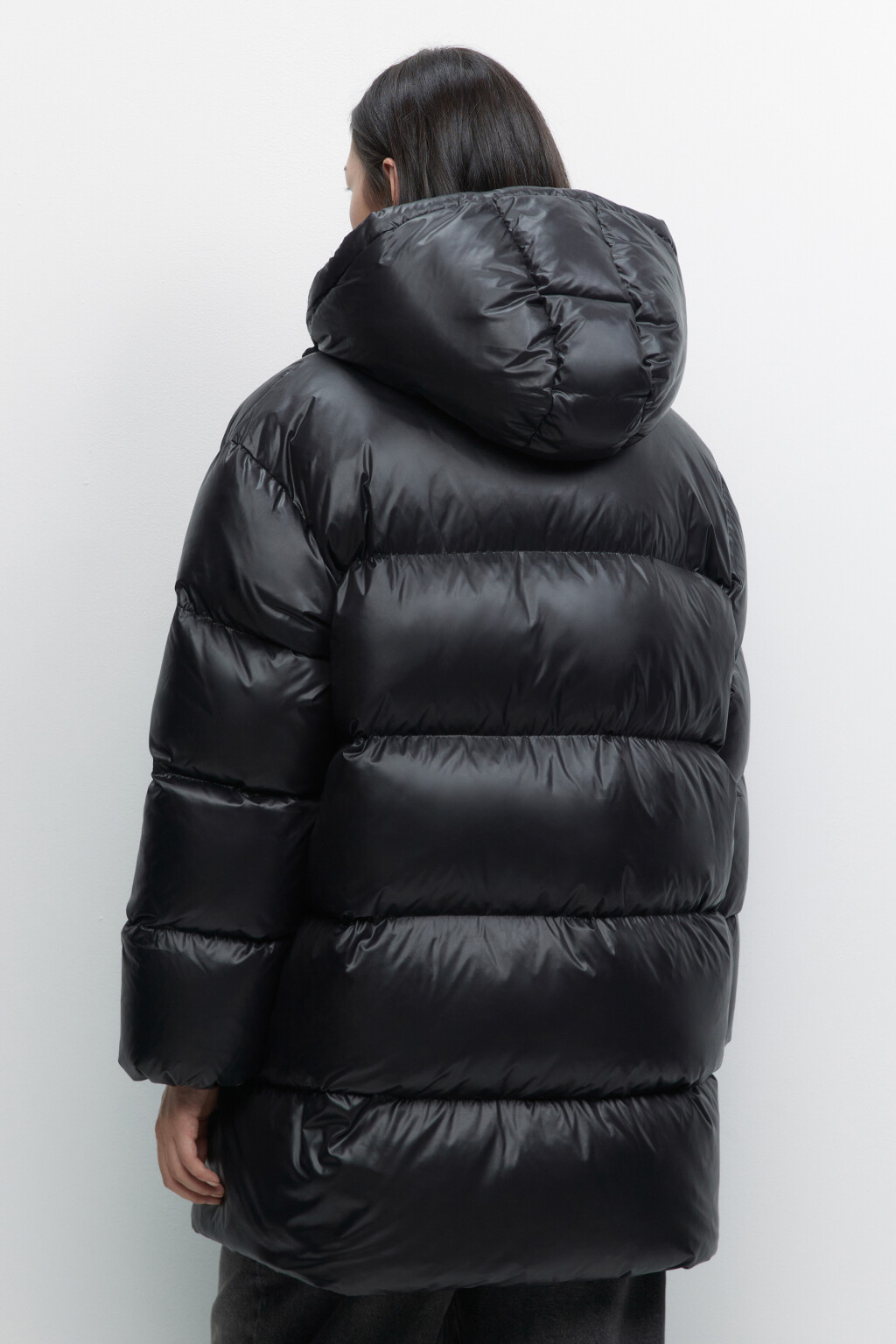 Пуховик oversize стеганый на натуральном утеплителе - цвет черный - 4
