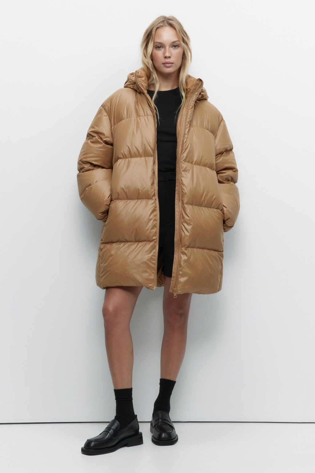 Пуховик oversize стеганый на натуральном утеплителе - цвет бежевый - 2