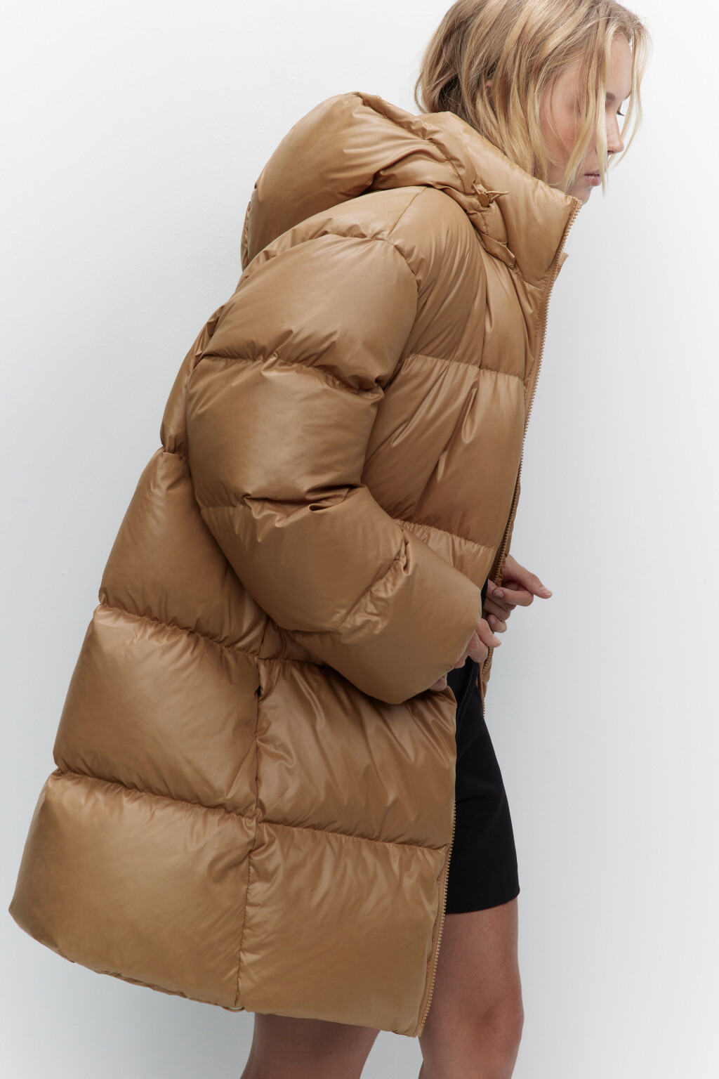 Пуховик oversize стеганый на натуральном утеплителе - цвет бежевый - 1