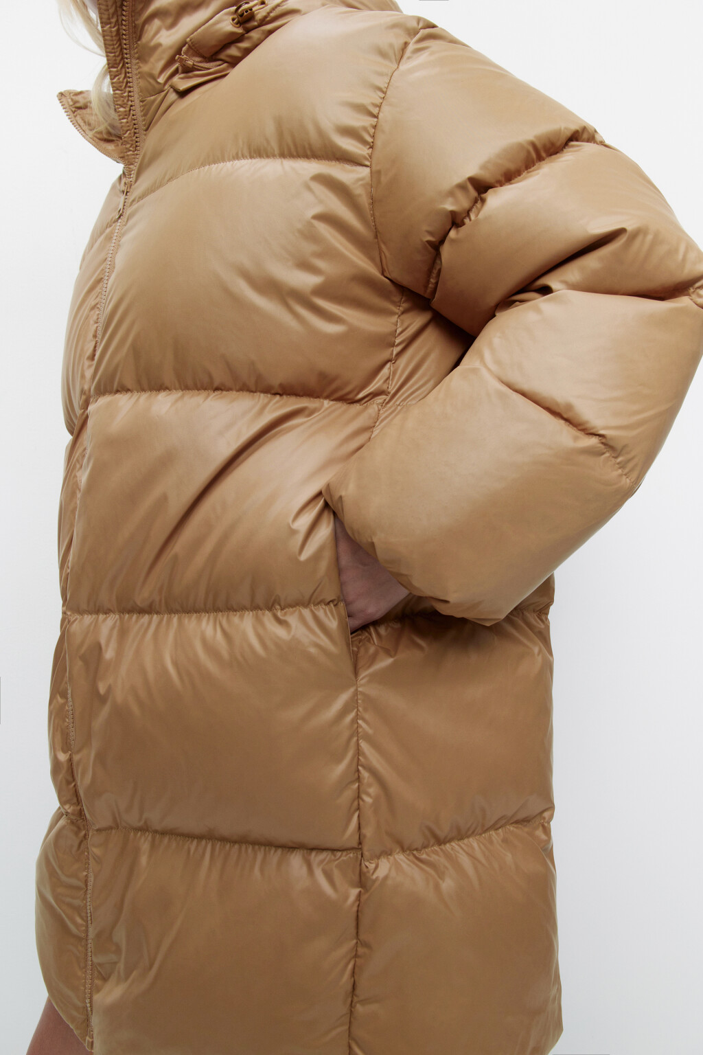 Пуховик oversize стеганый на натуральном утеплителе - цвет бежевый - 7