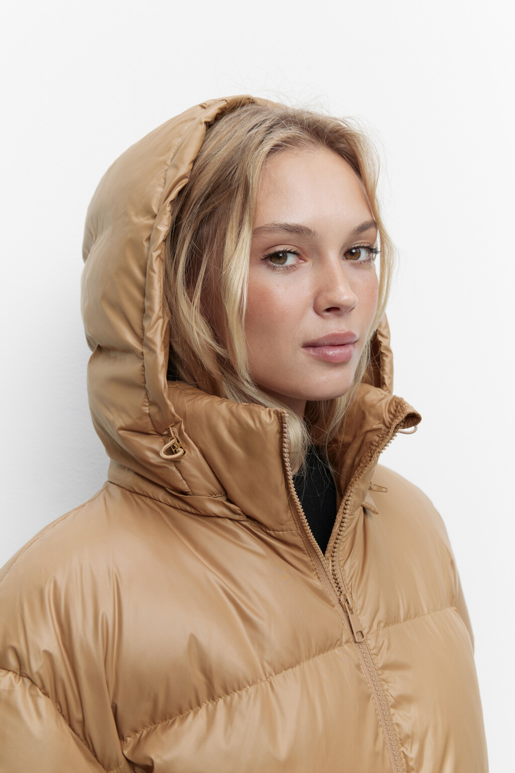 Пуховик oversize стеганый на натуральном утеплителе - цвет бежевый - 8