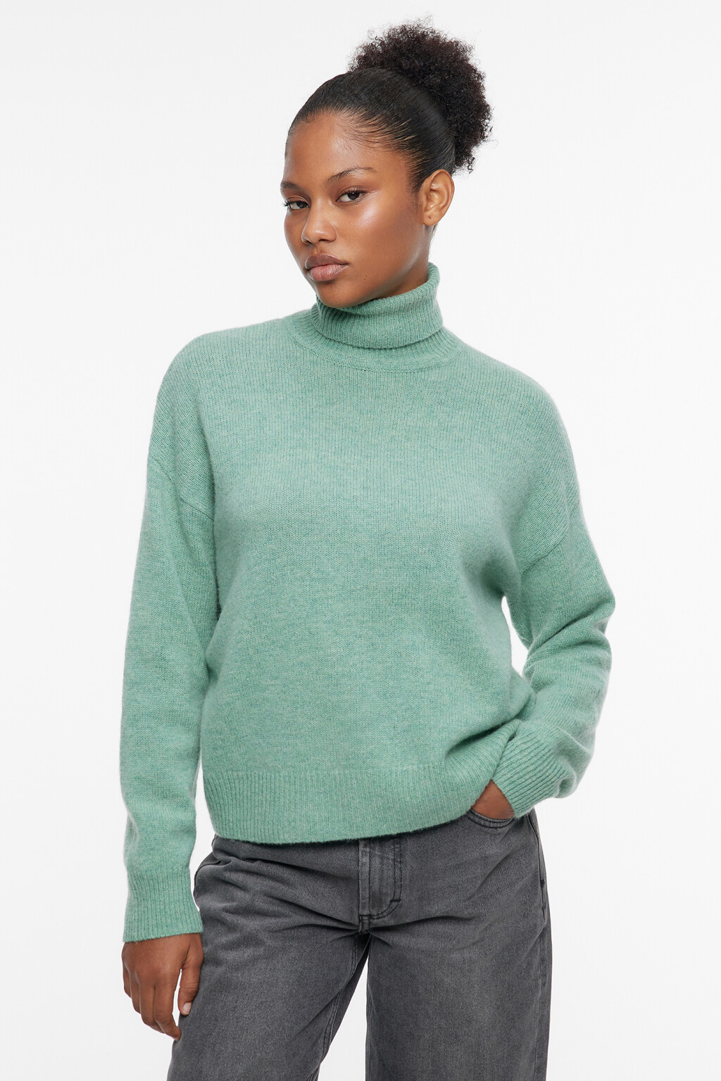 Свитер вязаный премиум из натуральной шерсти - цвет зеленый - 2