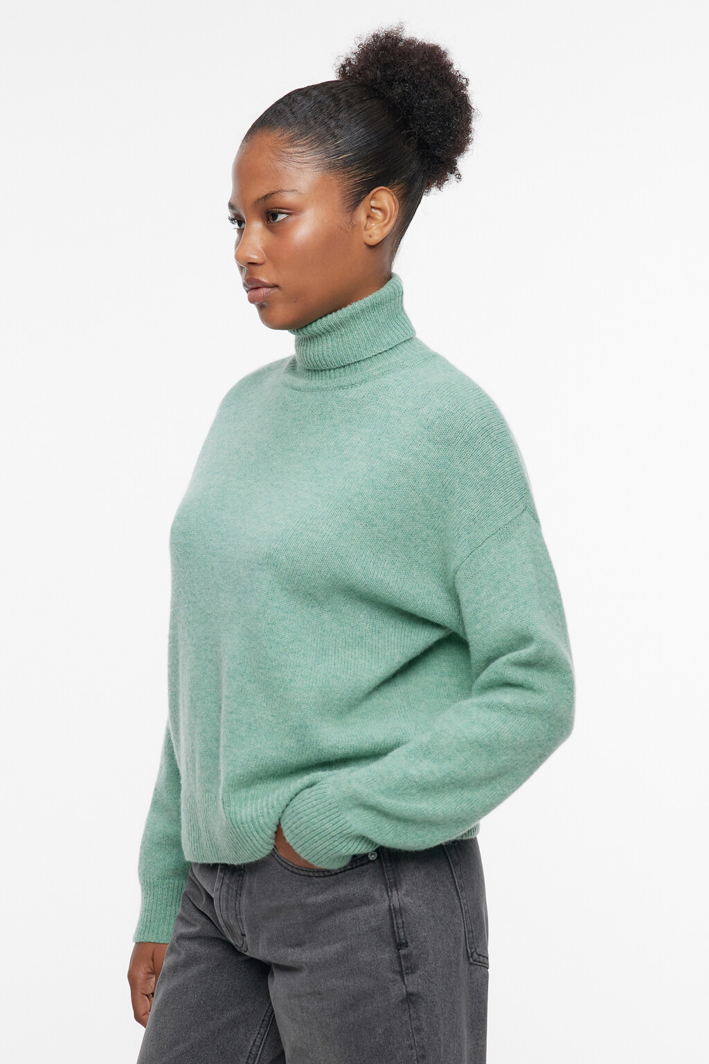 Свитер вязаный премиум из натуральной шерсти - цвет зеленый - 3