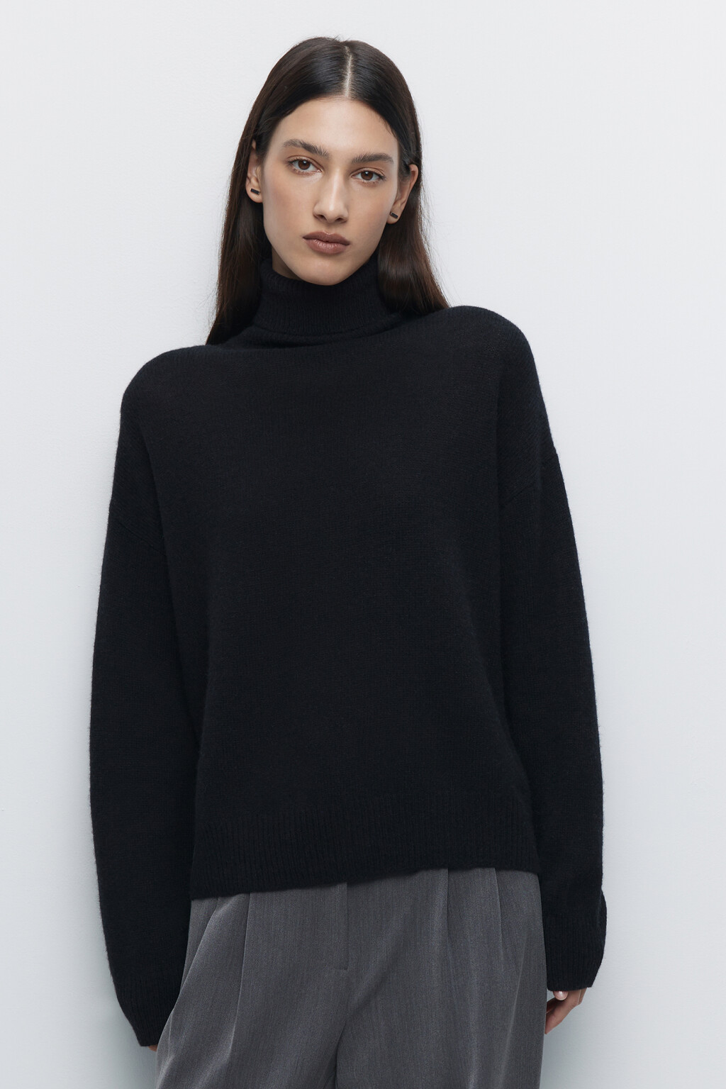 Свитер вязаный премиум из натуральной шерсти - цвет черный - 3
