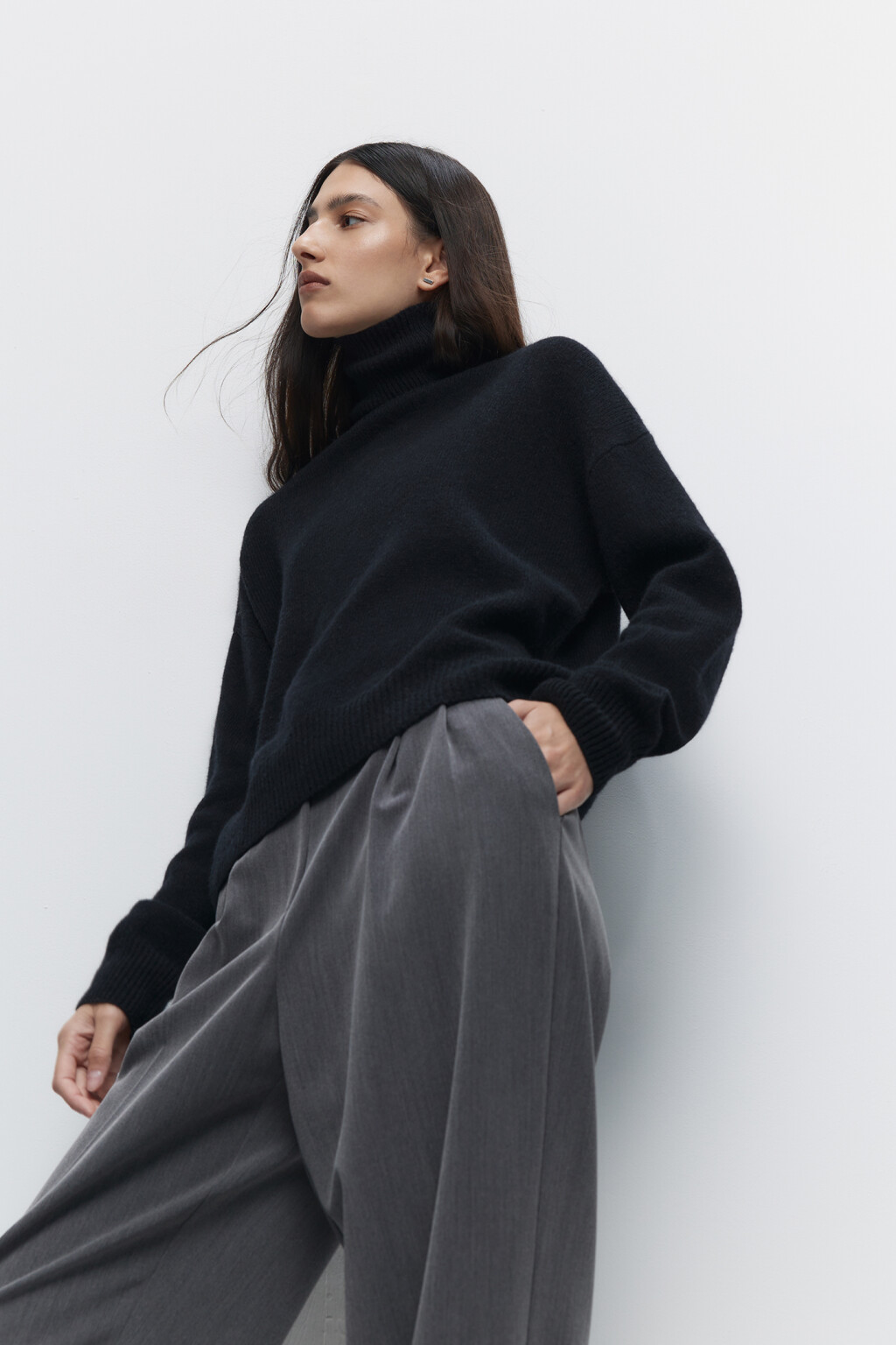 Свитер вязаный премиум из натуральной шерсти - цвет черный - 6