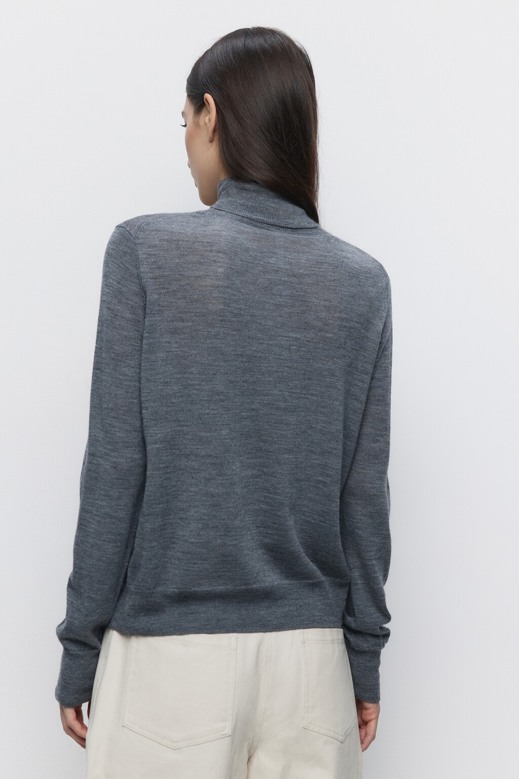 Водолазка вязаная премиум из шерсти мериноса - цвет серый - 5
