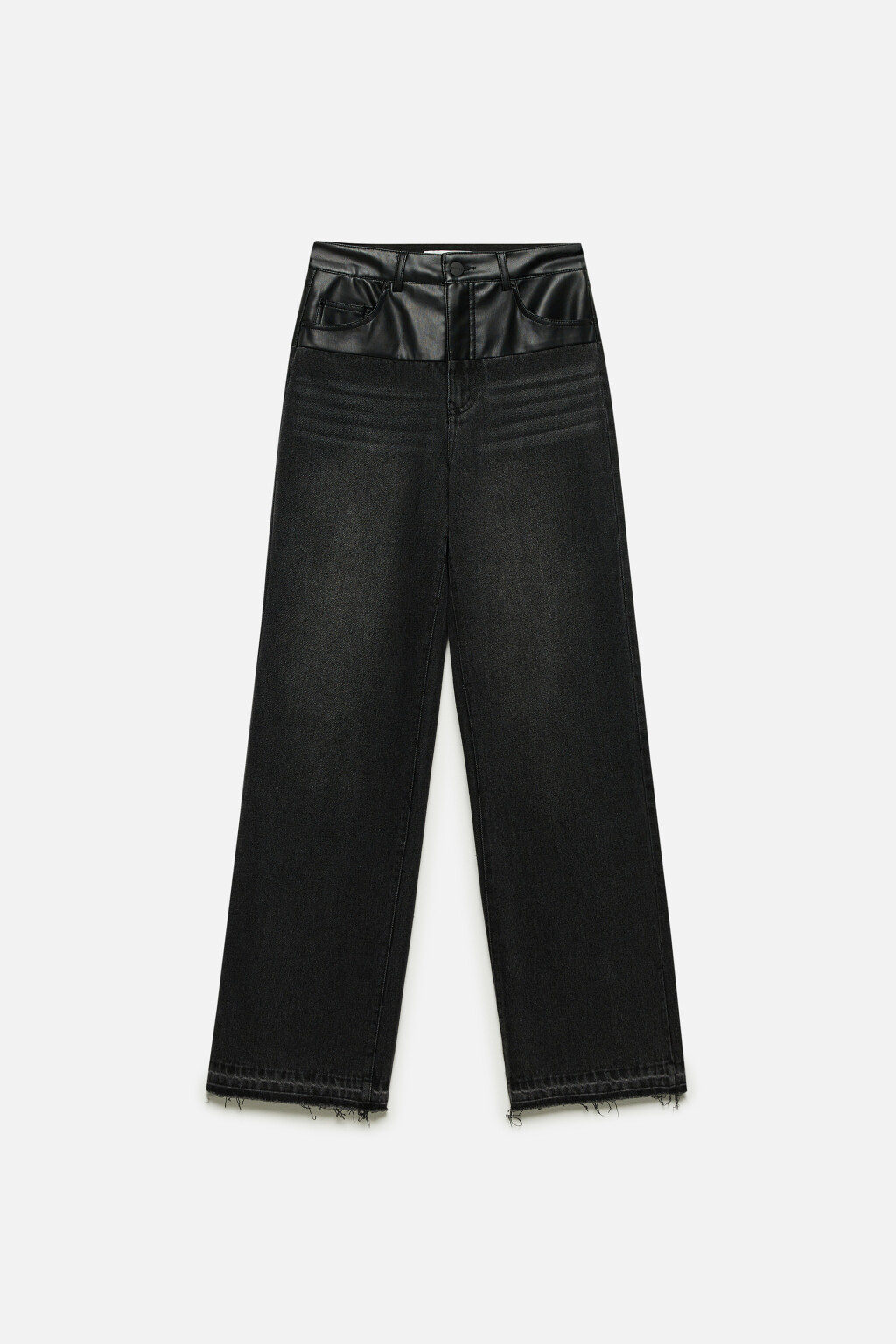 Джинсы с вставкой из искусственной кожи - цвет черный - 7