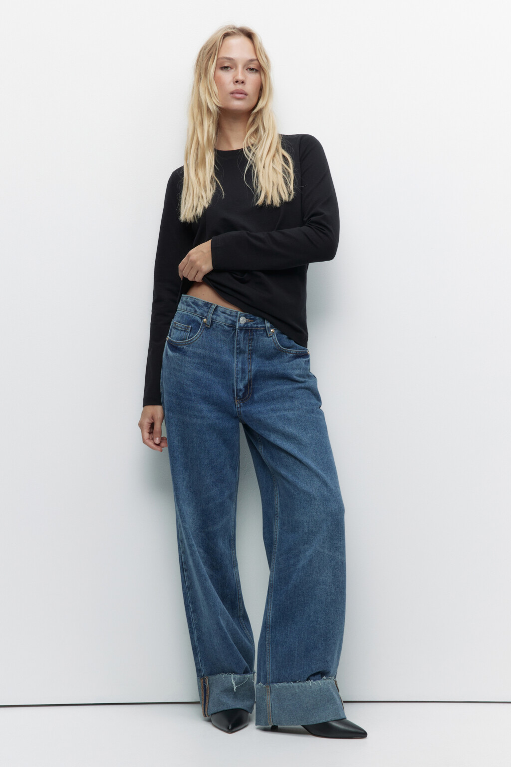 Лонгслив прямой хлопковый в базовых цветах - цвет черный - 5