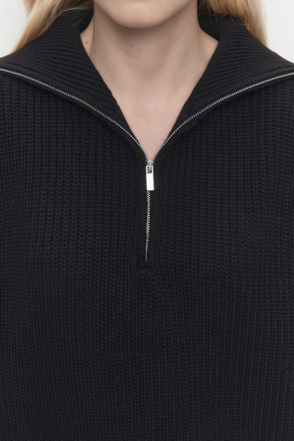 Свитер oversize вязаный с воротником на молнии - цвет черный - 6