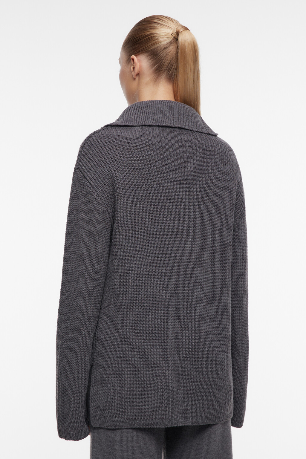 Джемпер вязаный свободный с воротником на молнии - цвет серый - 3
