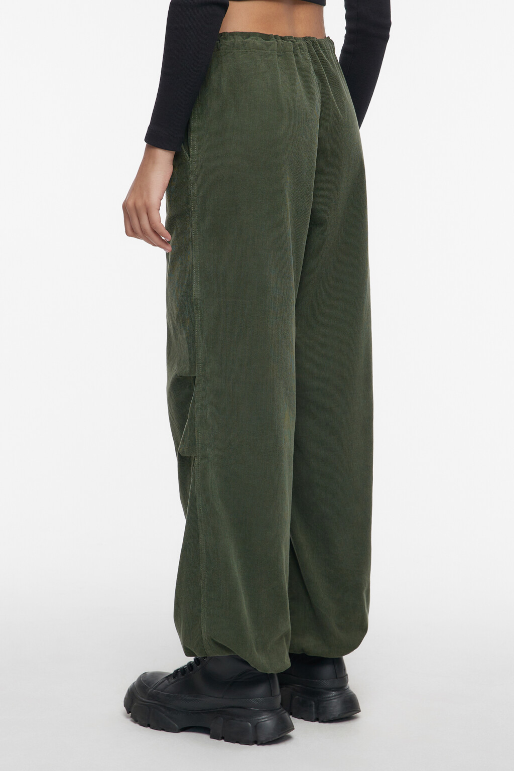 Брюки-парашюты широкие вельветовые на низкой посадке - цвет зеленый - 3