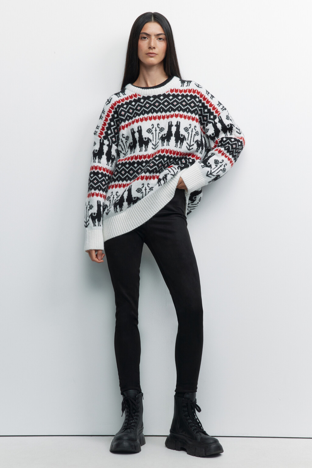 Брюки-леггинсы облегающие из искусственной замши - цвет черный - 4