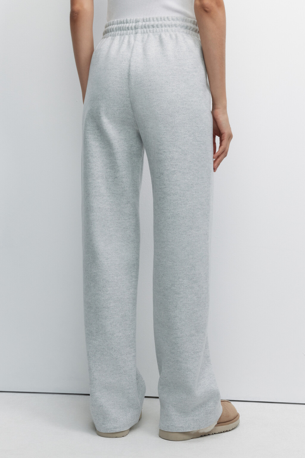 Брюки широкие трикотажные с поясом на резинке - цвет серый - 5