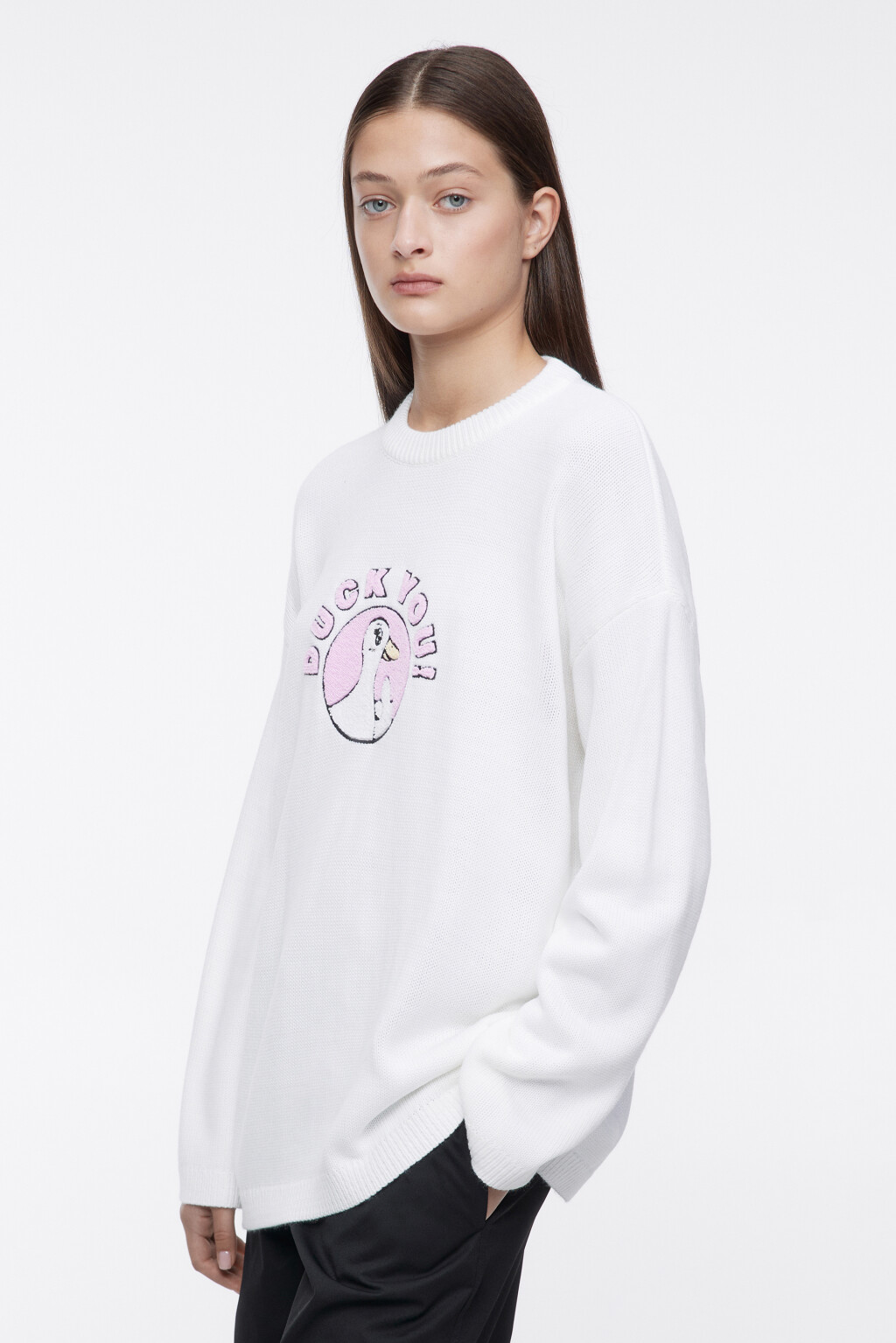 Джемпер вязаный свободный с принтом-патчем - цвет бежевый - 3