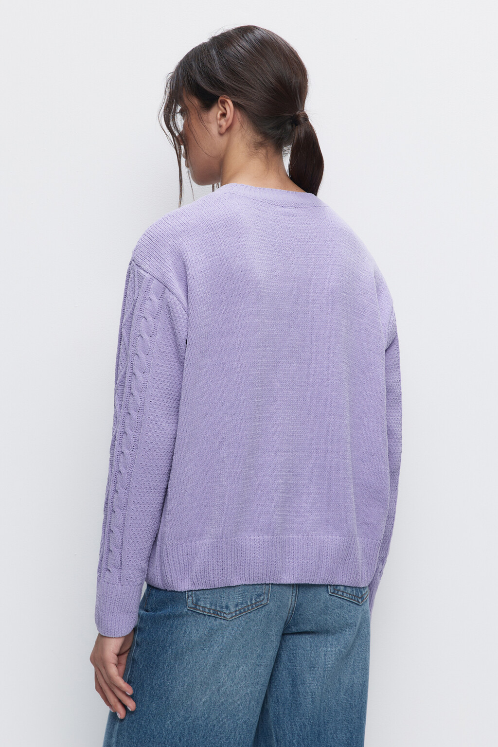 Джемпер вязаный свободный с объемным узором - цвет сиреневый - 3