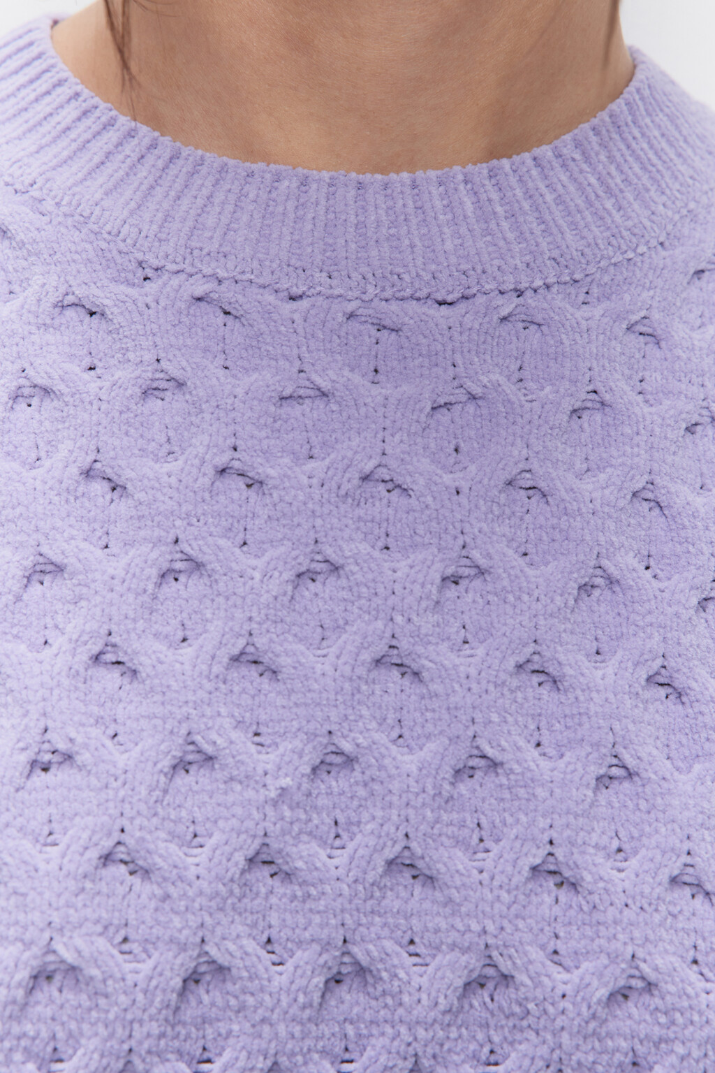 Джемпер вязаный свободный с объемным узором - цвет сиреневый - 5