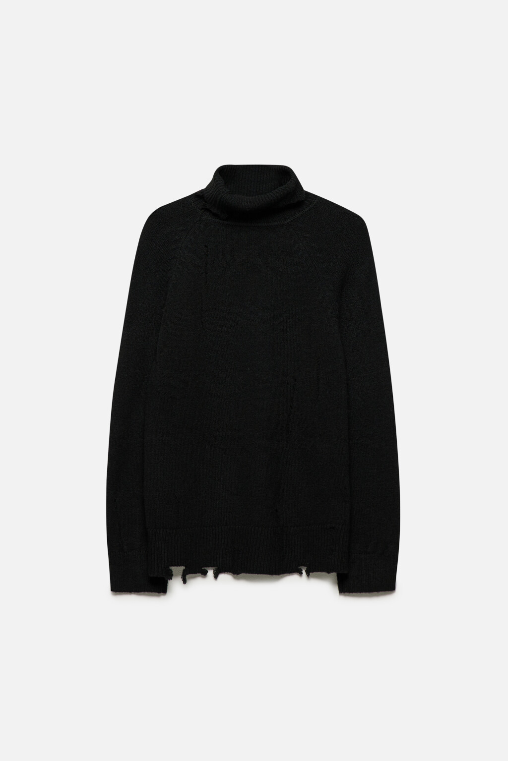 Свитер oversize рваный с высоким воротником - цвет черный - 8
