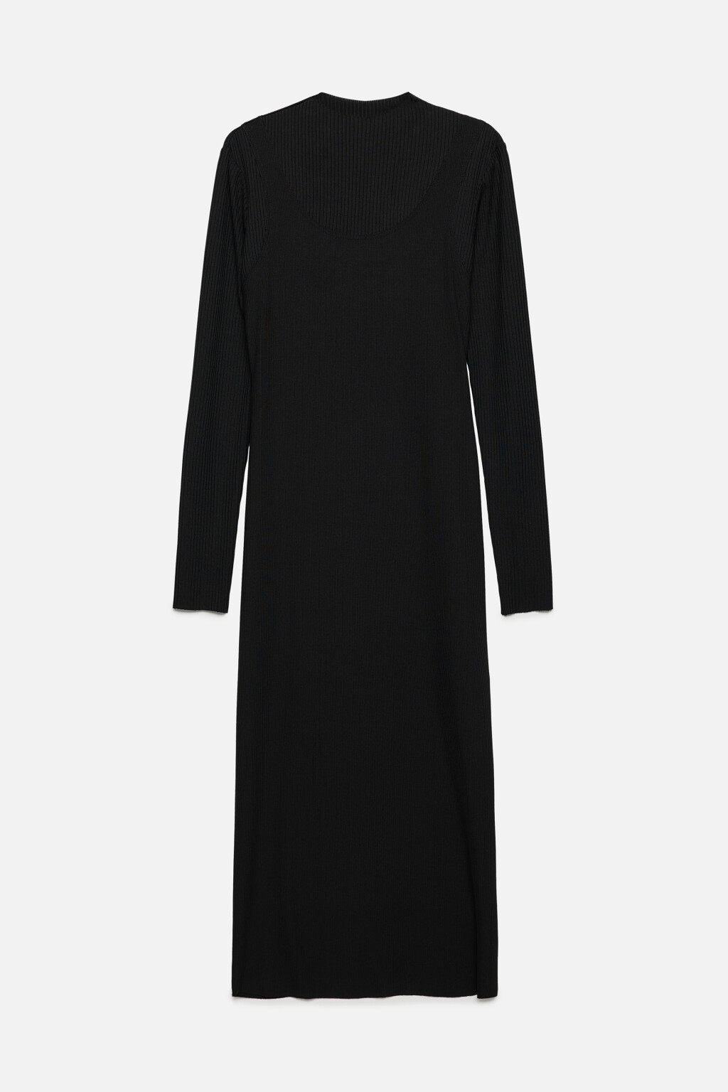 Платье-лапша миди облегающее в рубчик с разрезом - цвет черный - 9