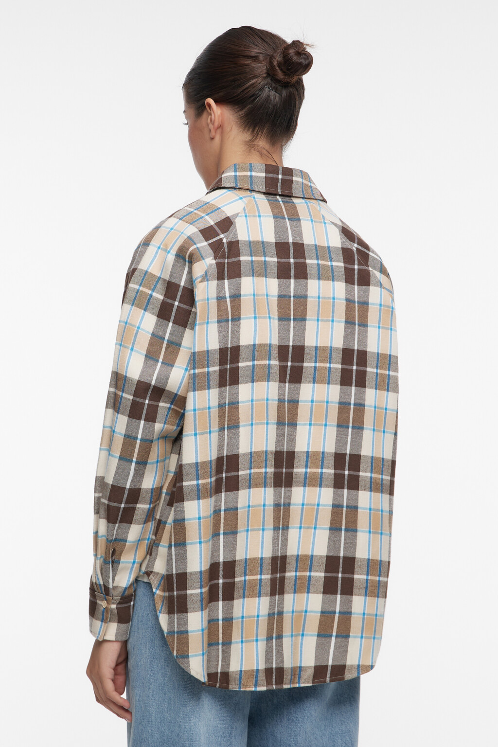 Рубашка oversize фланелевая в клетку с карманами - цвет бежевый - 4