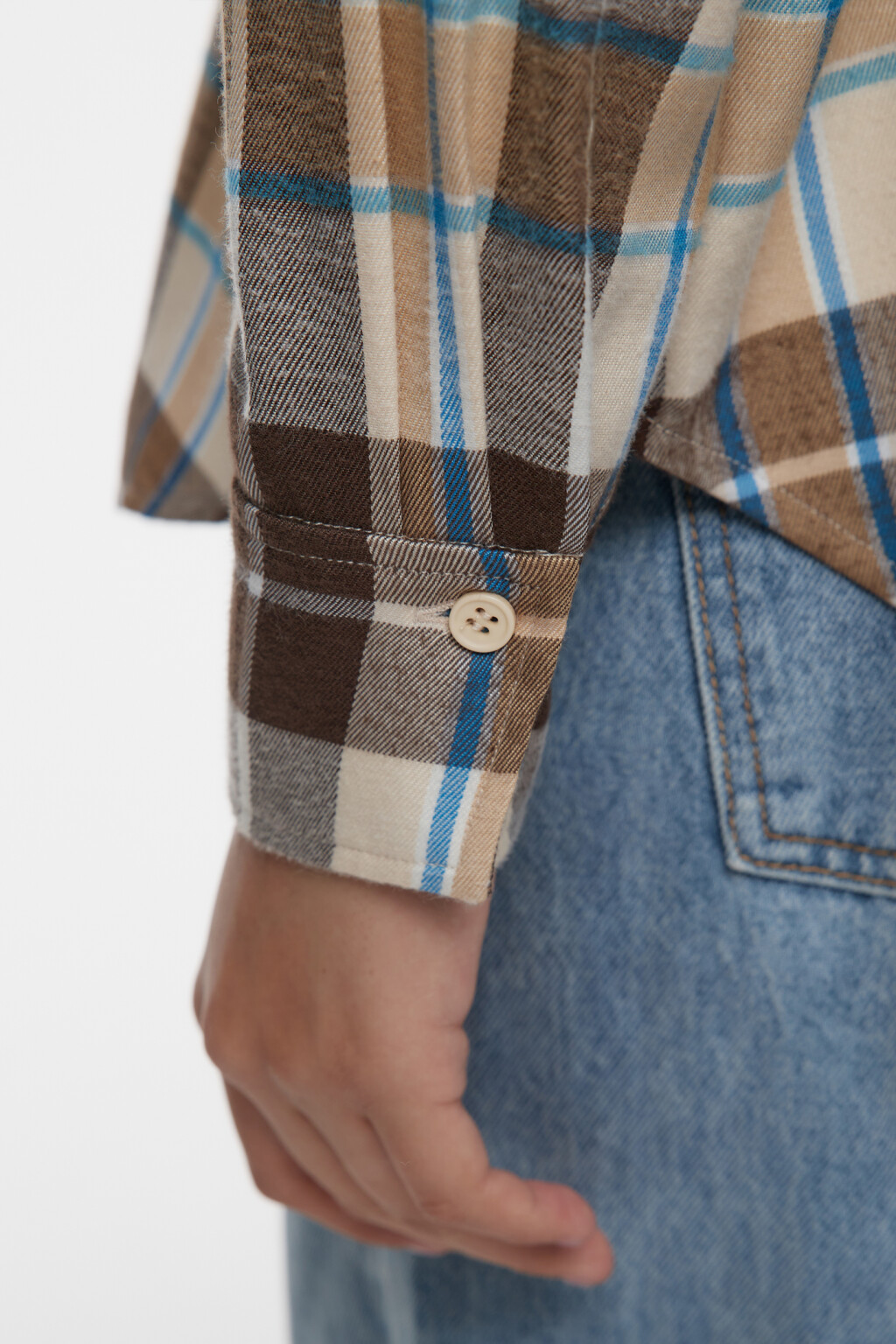 Рубашка oversize фланелевая в клетку с карманами - цвет бежевый - 6